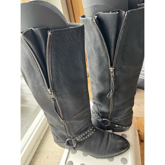 La Scarpa Paris Black Platform Boots Harness Studded textured Leather Sz-38 - Picture 3 of 11